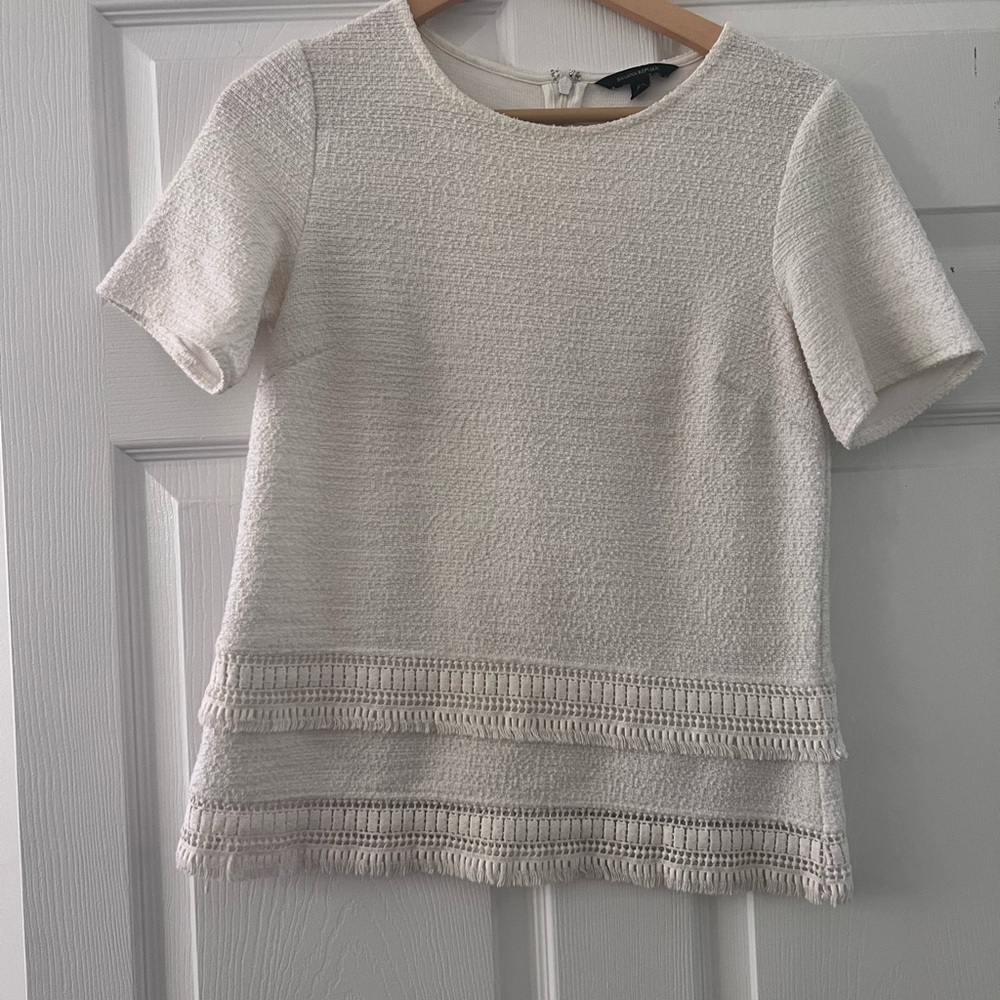 Chic White Textured Short Sleeve Top
